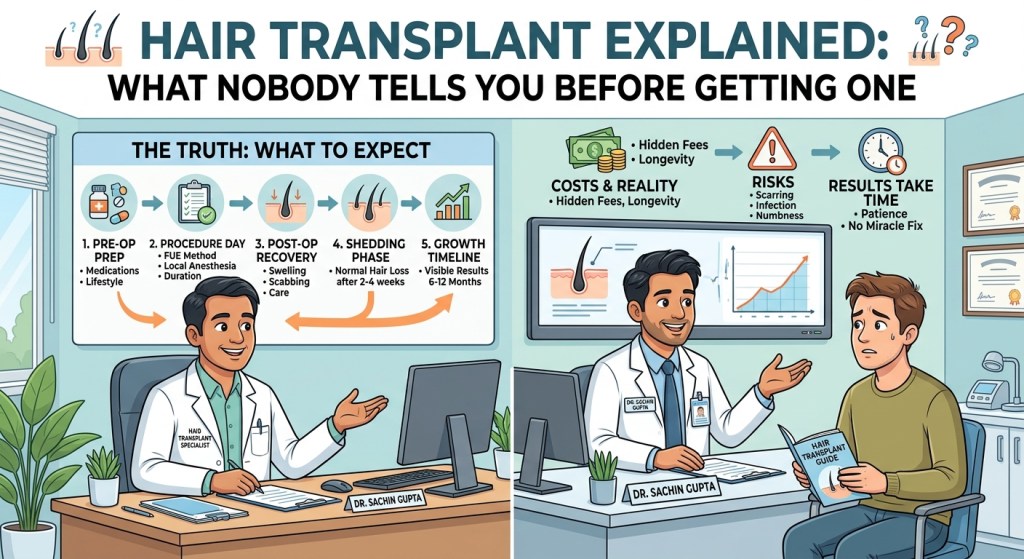 Patient consulting a hair transplant specialist about hair loss treatment.